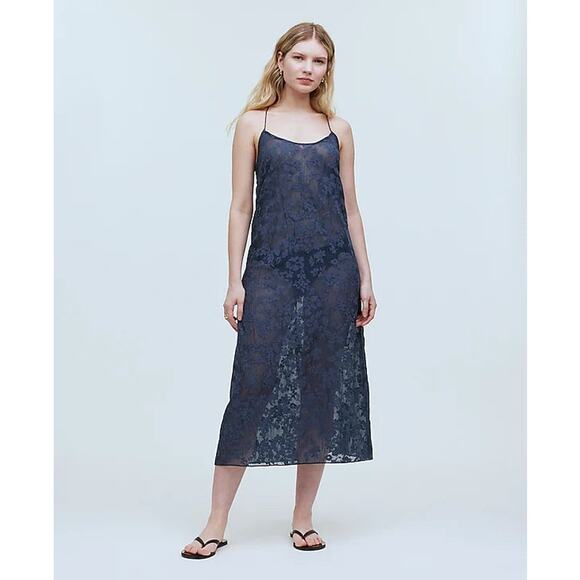 MADEWELL Dress Size Small Floral Halter Cover Up Midi Slip Deep Shadow Blue NWT - Picture 1 of 13